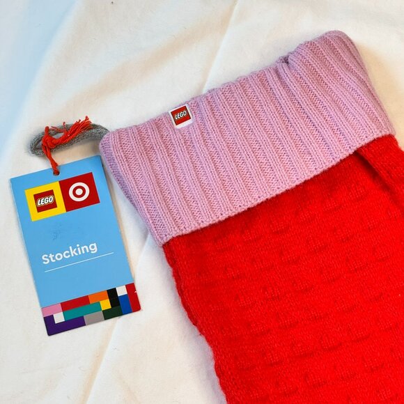 TWO Lego Target Christmas Stockings for d Holidays Red/Pink Blue/Gray NWT 20"x8" - Picture 2 of 4